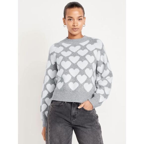 NWT Old Navy SoSoft Grey and White Heart Pattern Sweater - Picture 3 of 4